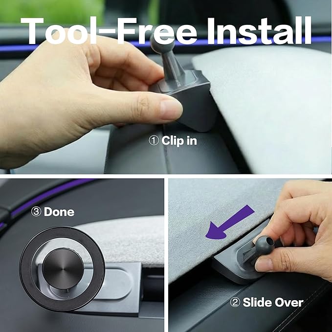 Magnetic Phone Mount, Compatible with Tesla Model 3 Highland (2024+) & Model Y Juniper (2025 Refresh), Driver-Side Corner Vent, Tool-Free Install, Fixed Base, 360° Adjustable Head, Black