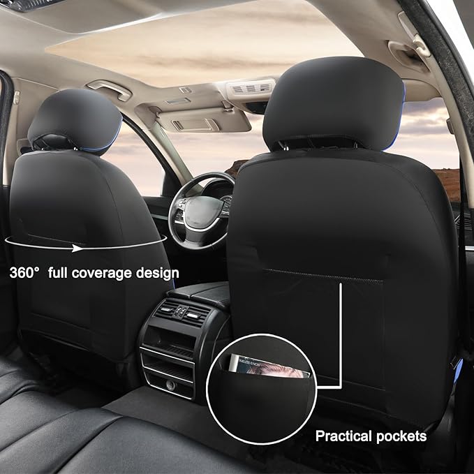 GIANT PANDA Fit Outback Forester Crosstrek Legacy Impreza Front Car Seat Cover, 3D Air Mesh Breathable Seat Protector（Black+Blue 2-Pack