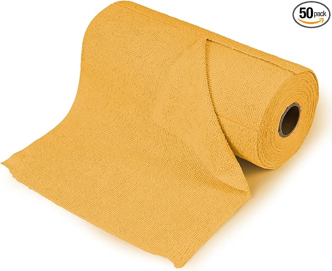 wuyaoyao 50PCS Microfiber Cleaning Cloth Roll, 10"×10" Tear Away Microfiber Towels, Reusable Washable Cloth Paper Towels, Multi-Purpose Cleaning Rags for Car Home Kitchen Garage Shop (Orange)