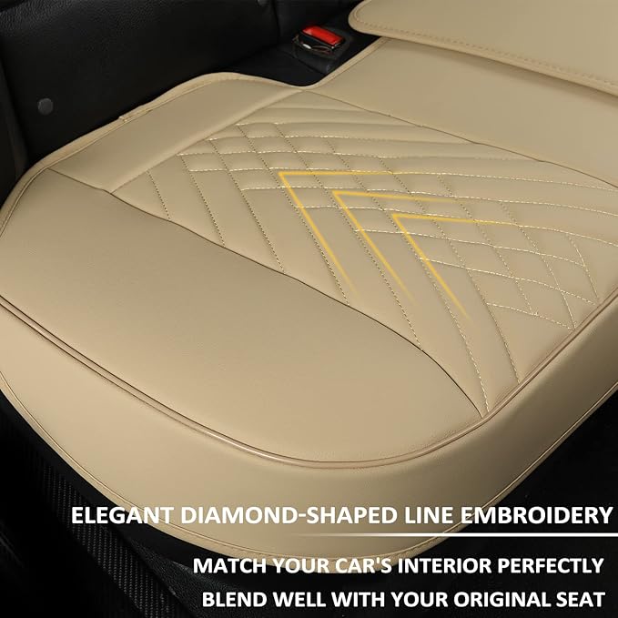 GIANT PANDA Premium PU Leather Rear Car Seat Cover Protector, Luxury Adjustable Anti-Slip Bottom Bench Seat Cover (50~55.5''),Fits 90% of Vehicles, Back Seat Cover, Beige