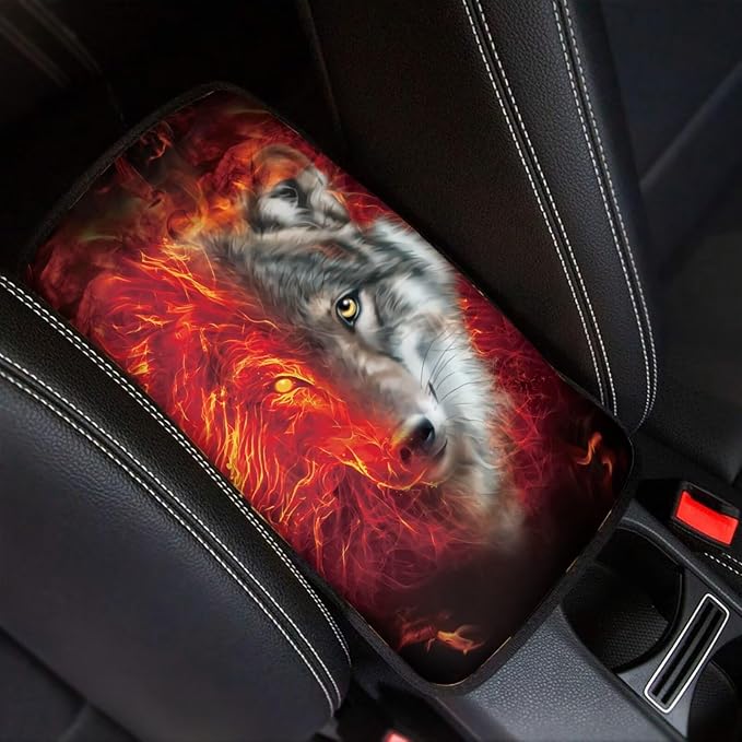 Fire Wolf Car Armrest Pads Auto Armrest Box Cover Comfortable Middle Storage Organizer Pad Universal Style Car Accessories Decor