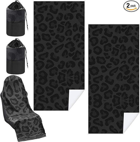 2 Pack Car Seat Towel Covers with Storage Bag 63 x 32 Inch Athletic Running Towel Seat Sweat Washable Non Slip Cover Gift for Car Outdoor Sport Activities (Black Leopard)