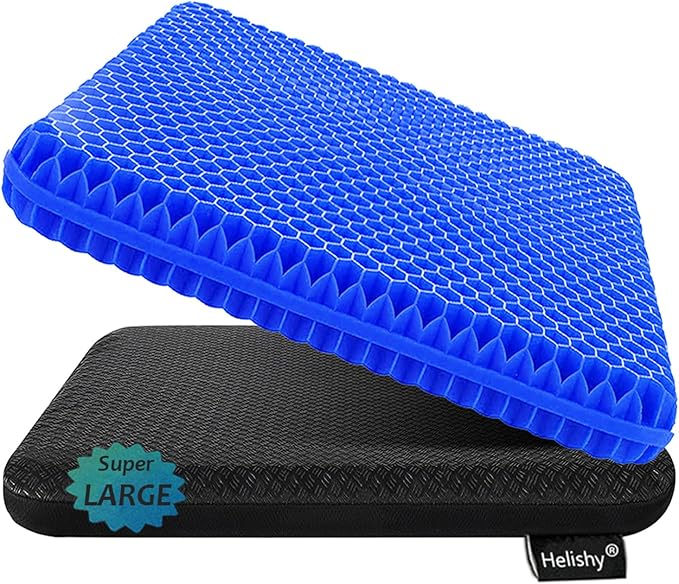 Gel Seat Cushion, Super Large (19x18x1.6inch) Gel Cushion Chair Pads with Non-Slip Cover for Home Office Car Seat Wheelchair, Soft Breathable Honeycomb Seat Cushion for Relieve Hip Pain