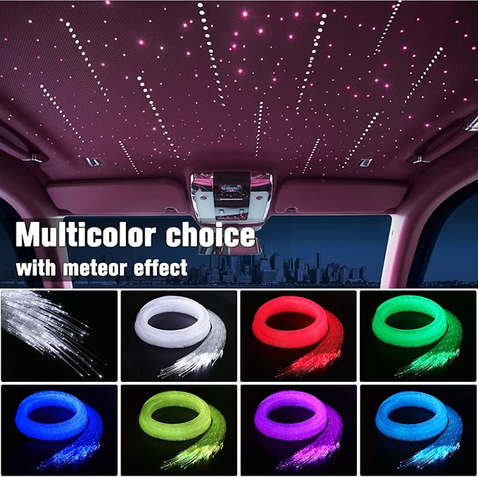 LED Fiber Optic Lights, 16W Meteor Twinkle, Bluetooth APP/Remote Control Star Ceiling Light Kit, 500pcs, 0.03+0.04+0.06in x 13.1ft, for Car/Home