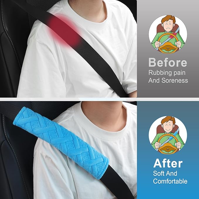 JUSTTOP 2-Pack Universal Car Seat Belt Pads Cover for A More Comfortable Driving, Seat Belt Shoulder Strap Covers Harness Pad for Car Interior Accessories(Blue)