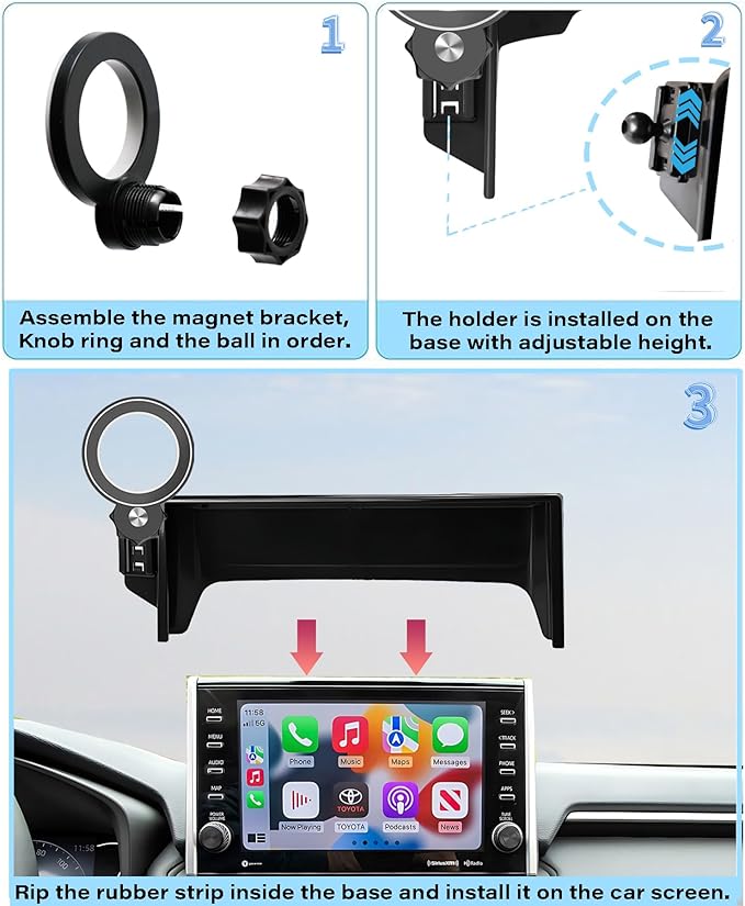 Car Phone Holder for Toyota RAV4 2022 Accessories Apply to 9 Inch Touch Screen Fixed Clip Magnetic Cell Phone Mount Hands-Free 360 Degree Rotation
