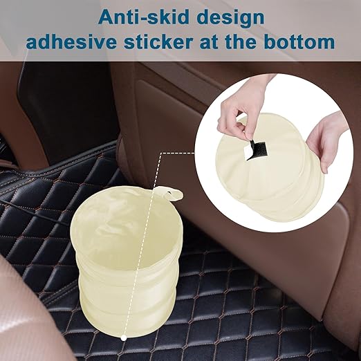 Car Trash Can, 2 Packs Mini Collapsible Car Trash Bin for Front Back Seat, Pop up Car Garbage Can, Portable Car Trash Bag Hanging for Vehicle SUV Rv Truck Accessories Interior, Beige