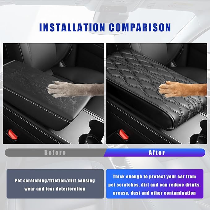 Ziciner Car Center Console Cover, Leather Memory Foam Armrest Cushion Protection Pad, Waterproof Hand Rest Pillow with Height Increase, Universal Accessory for Most Car (Black)