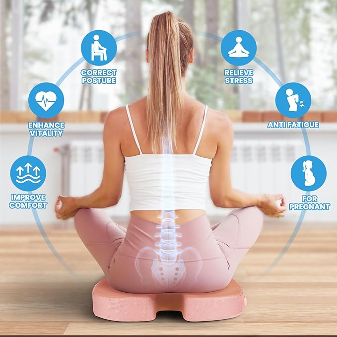 TushGuard Seat Cushion for Office Chair Memory Foam Non-Slip Cushion Back, Relief Chair Pad, Butt Pillow for Office Chair, Car, Computer Desk, Pink
