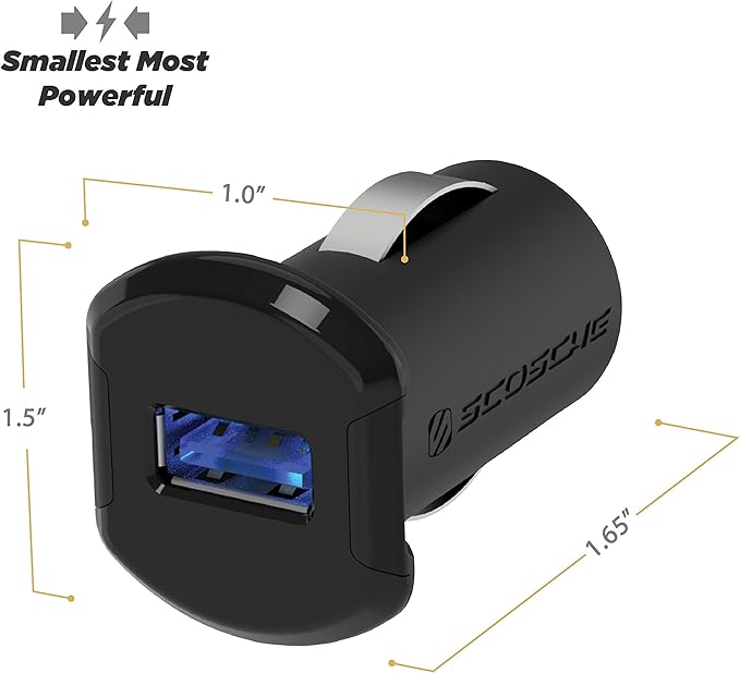 Scosche USBC121M ReVolt Universal Cigarette Lighter Single Device Compact One Port USB Car Charger, Fast Charge One Device Quickly, Black/Space Gray