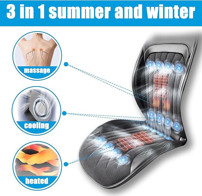 Ventilated Black Front Seat Cooling Seat Cover, 16 Fans 3 in 1 with Air Conditioning Refrigeration Device, Car SUV Universal Cooling Seat Cover Covers with Massage (Black)