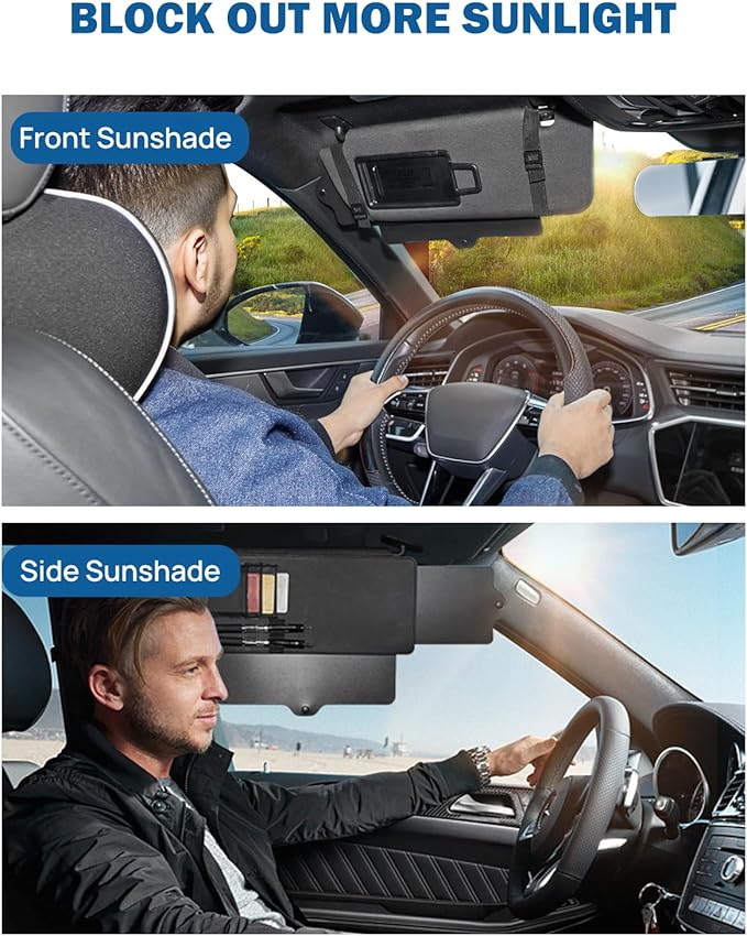JOYTUTUS Car Sun Visor Extender,Universal Visor Sun Blocker UV400, Car Sun Visor Extension Side Sunshade,Anti-Glare Visor for Safe Driving(Black,2 Pack)
