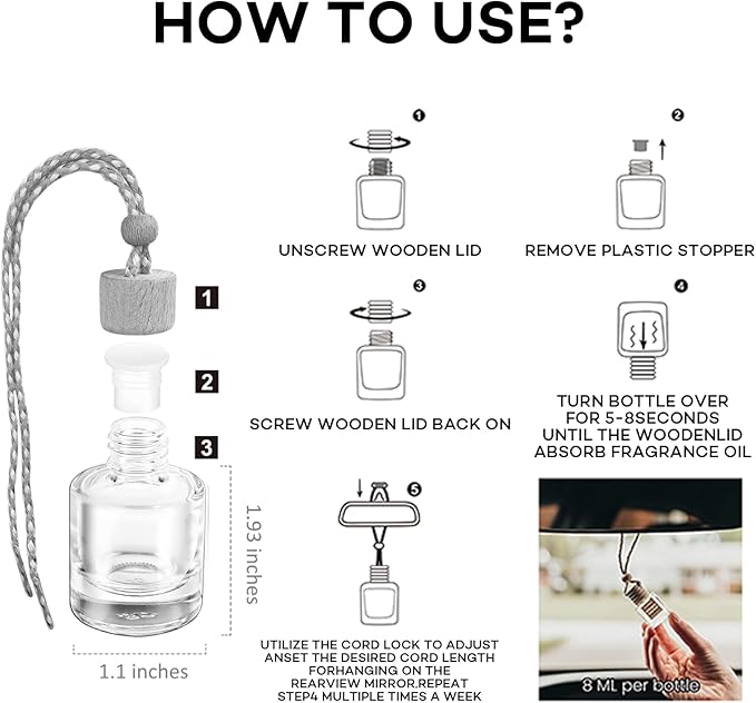C Classy Hanging Car Air Freshener 2 Pack, Vanilla Amber,Tea Glass Bottle Diffuser, Long-Lasting Fragrance, Cute Car Accessories for Women & Men, Made in USA