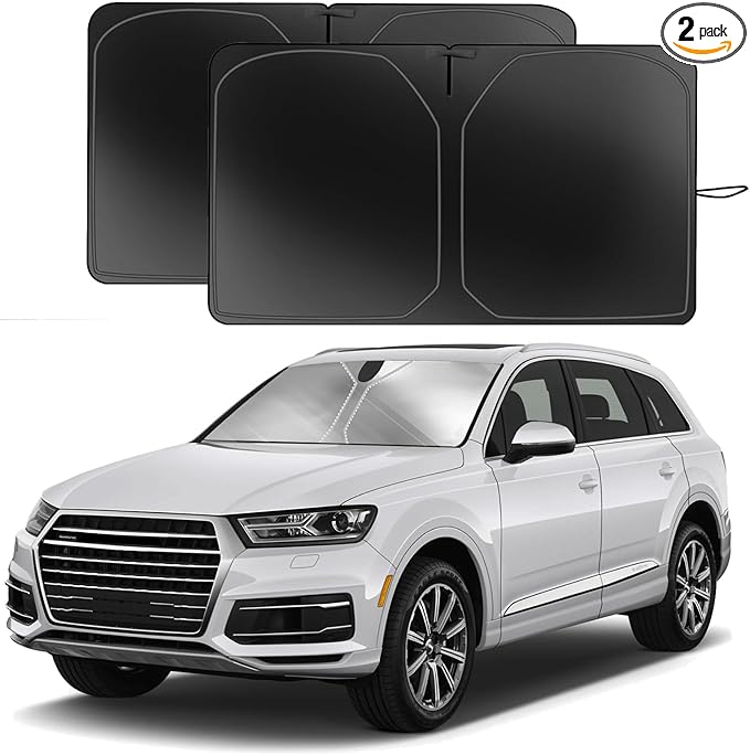 Kairiyard 2Pcs Car Windshield Sun Shade, 240T Thickened Foldable Sun Shade for Car Windshield Blocks Sun, Heat, Keep Vehicle Interior Cool (57.09x 31.5inch)