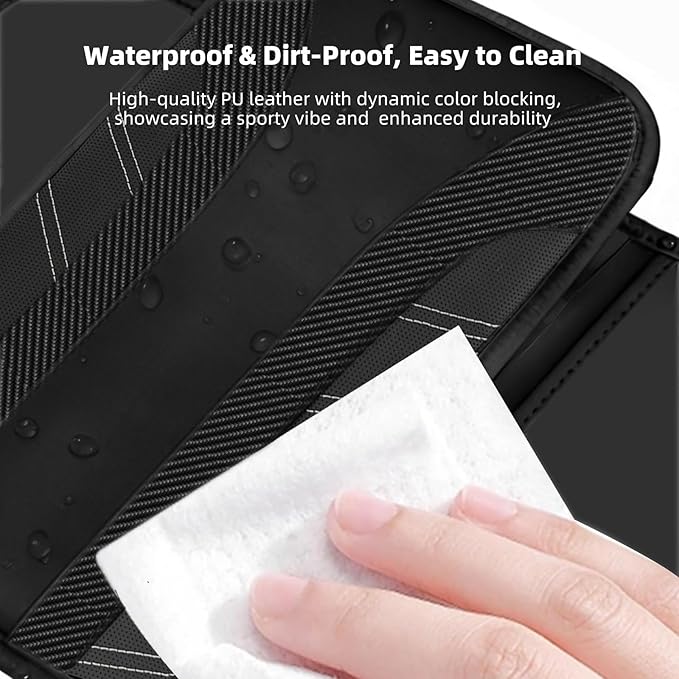 NBTEPEM Black Center Console Cover, Sporty Leather Armrest Cover Cushion with 2 Storage Pockets, Universal Auto Middle Console Protector, Car Interior Accessories for Most SUV, Truck, Sedan Vehicles