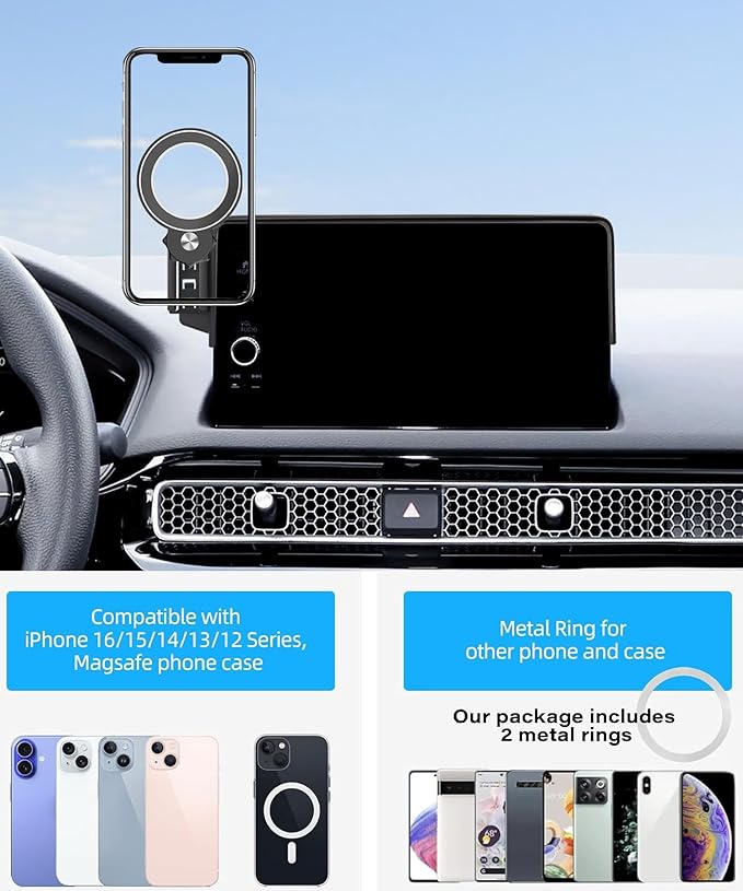 Car Phone Holder for Honda Civic 2022-2026 / Acura Integra 2023-2025 Accessories Apply to 7/9 Inch Touch Screen Fixed Clip Magnetic Cell Phone Mount Hands-Free 360 Degree Rotation