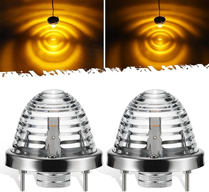 Partsam 2Pcs Clear Glass Lens Amber LED Watermelon Lights, Round Shape Light Watermelon Underglow Lights Turn Signal for Semi Truck Pickup, Compatible with Freightliner Kenworth Peterbilt