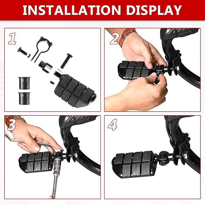 Motorcycle Clamp-on Highway Pegs Universal Adjustable Engine Guard Foot Rests w/Mount Clamp Kit For Most Motorcycle Models with 25mm 32mm 34mm Crash Bar Tube Accessories(Black Style)