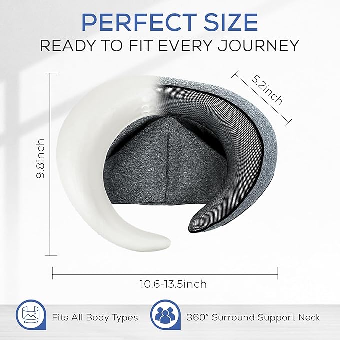 Travel Neck Pillows for Airplanes – Sleep Comfortably on Long Flights, Roadtrips, Home or Office. All-in-One Travel Sleep Kit with Hood, Eyemask and Earplugs