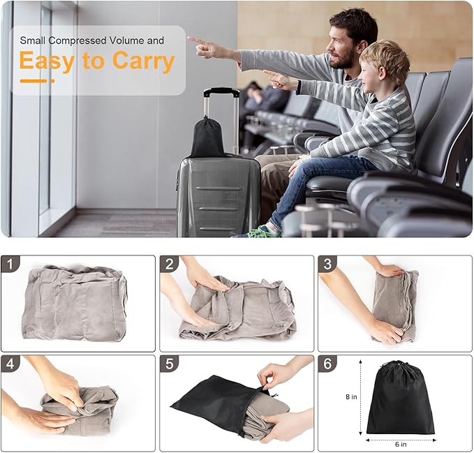 Inflatable Foot Rest/Leg Pillow | Adjustable Height | Make a Flat Bed for Kids and Toddlers | Great for Airplane, Train, car,Travel （Grey, 2 Pack）