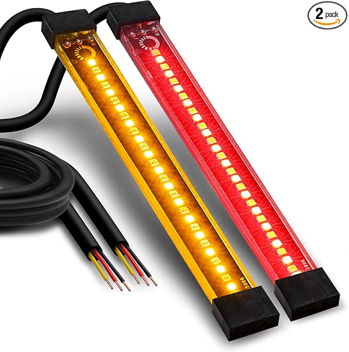 TRUE MODS 2pc 5" Rear LED Motorcycle Red Running Brake & Amber Turn Signal Tail Light Strip Kit for License Plate [Waterproof] Universal Self Adhesive Surface Mount Flexible Rear Lamp for Bike ATV UTV