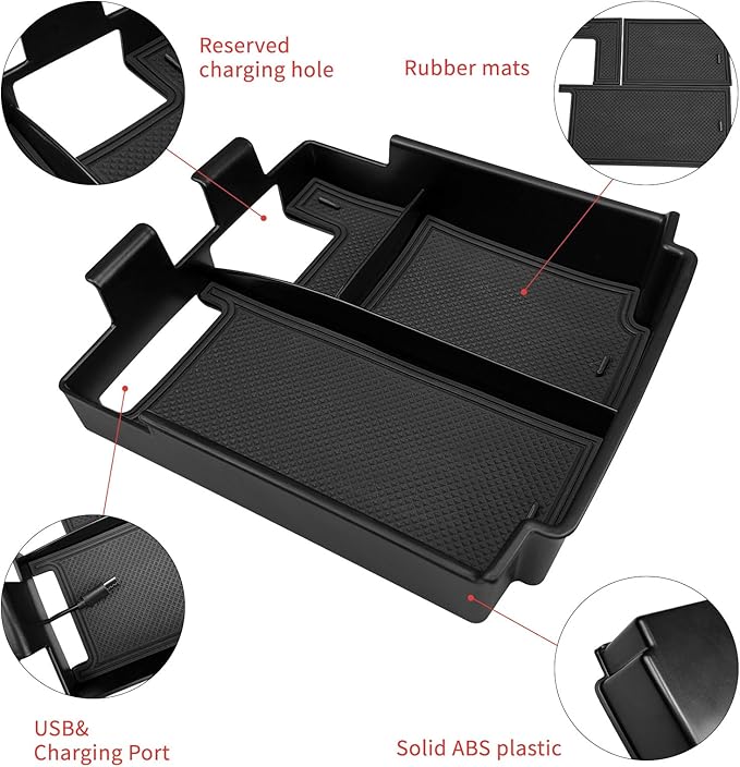 Zxiaochun Center Console Tray Compatible with 2025 2026 Ford Bronco 4-Door Accessories, Full Size Console Armrest Box Organizer, ABS Plastic Black (NOT for Manual & 2-Door & Sport Model)