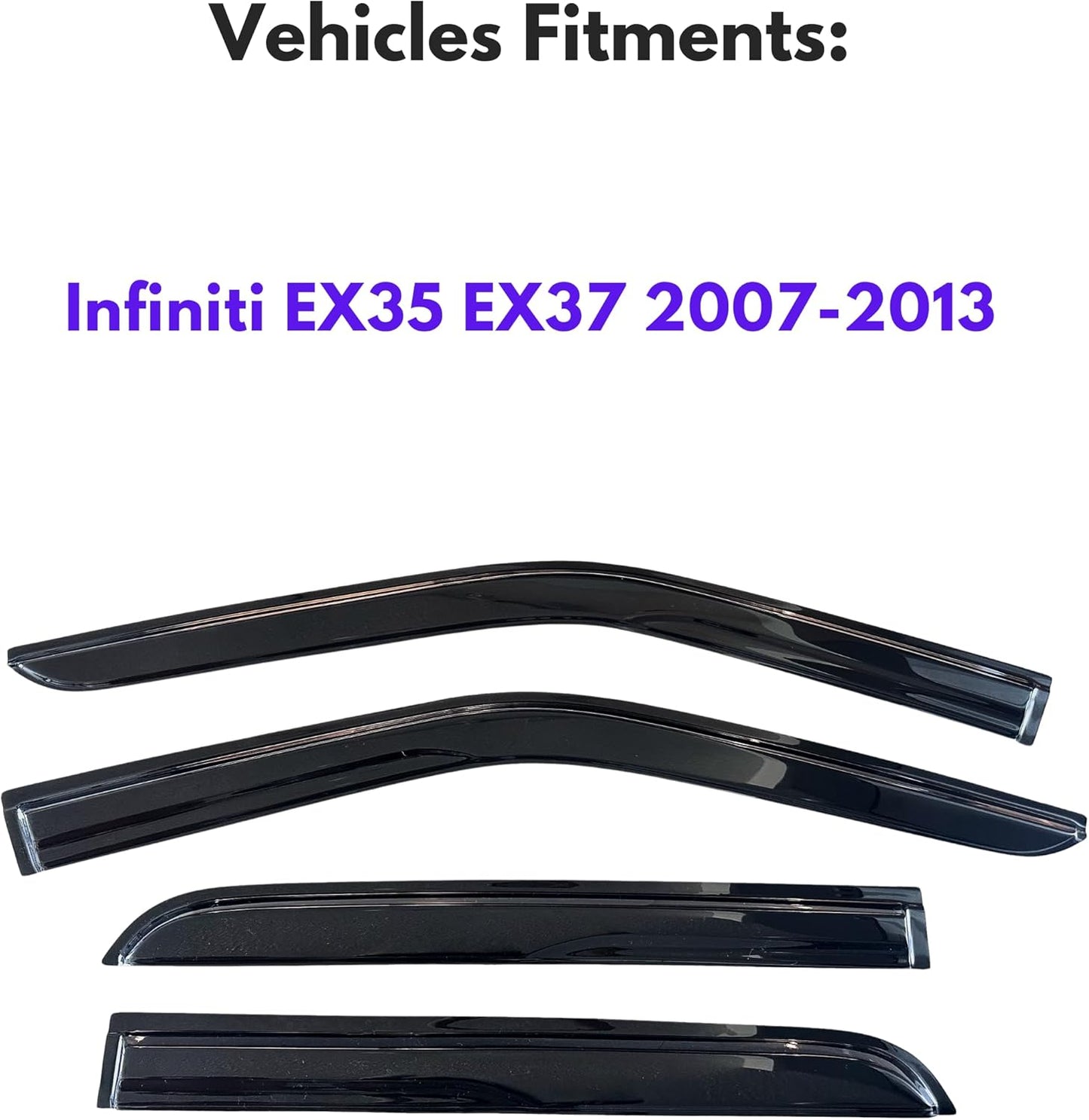 KPY Window Visor Compatible with Infiniti EX35 EX37 2007-2013, 4PC Rain Guard Side Window Vent Deflectors Tape-On Mugen Style, 2007 2008 2009 2010 2011 2012 2013