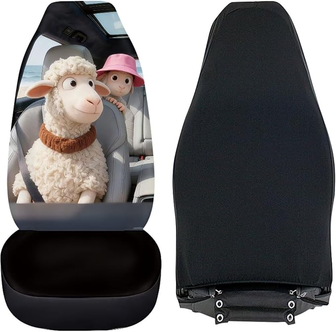 Cute Car Seat Covers Front Seats Breathable Front Seat Covers Sheep Stretch Polyester Fabric Cover Removable Automotive Accessories Suitable for Most Cars,SUV,Sedan