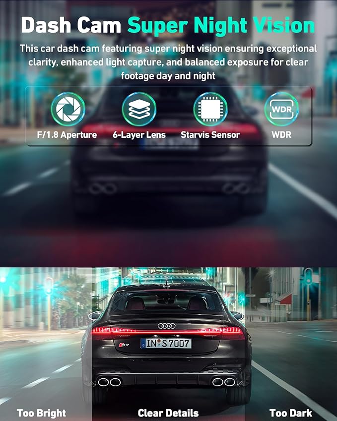 4K Dash Cam Front, Built-in 5GHz WiFi & APP Control, Dash Camera for Cars W/ 32GB Included, 3.2" IPS Screen Car Dash Cam W/ 24H Parking Monitor, G-Sensor Night Vision, Loop Recording