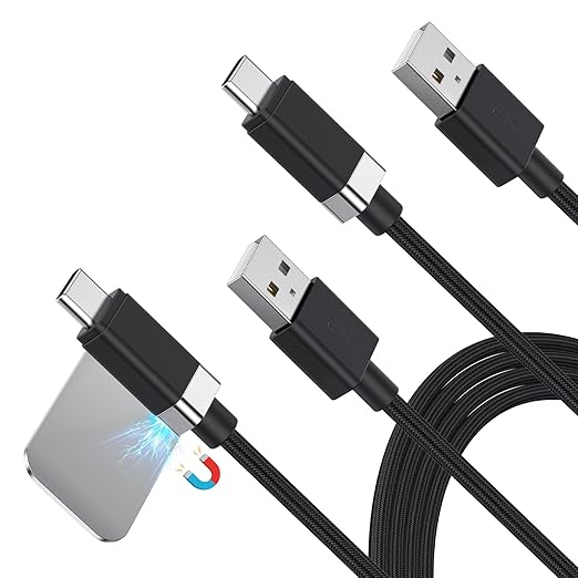 Magtame StayCable 2Pack USB A to USB C Cable with Magnetic Holder 5FT, 3A Fast Charging Type-C Charger Cord, Anti-Drop Nylon Braided Cable for iPhone 17/16, Galaxy, Bedside, Desk, Car Cord Management