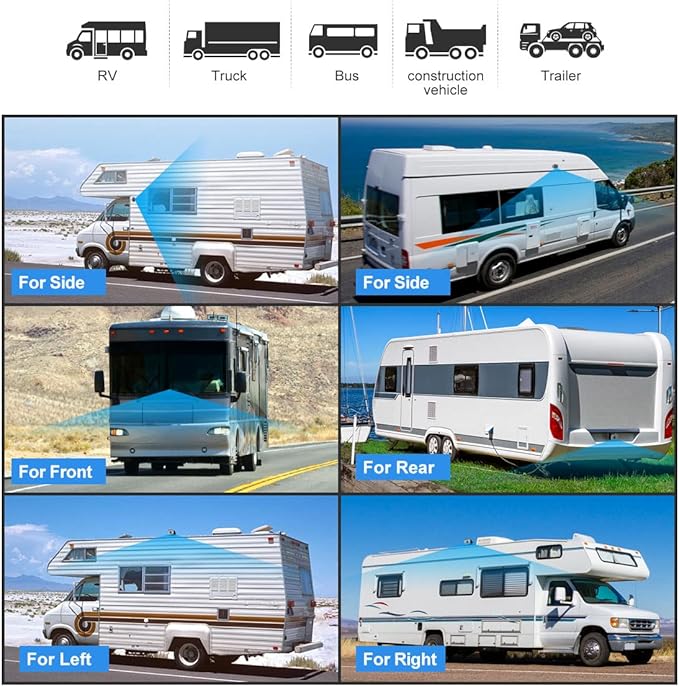 3 Camera Wired Backup Camera System Dash Cam for Truck/RV/Trailer/Bus/Tractor 10.1" Touch Monitor Loop Recording Split Screen 1080P Rear View & 2 Side View Camera Night Vision IP68 Back up Camera