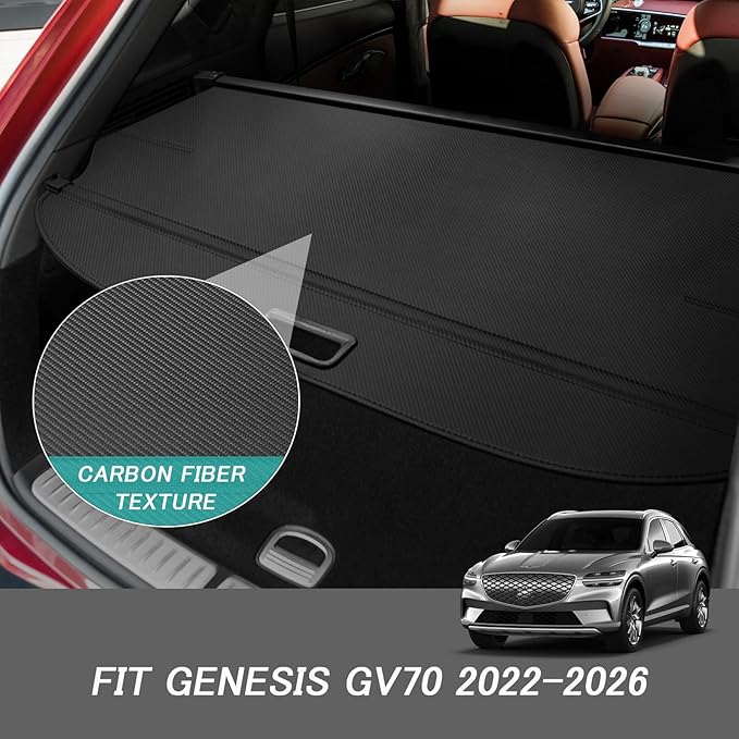Cargo Cover for Genesis GV70 2022-2025 2026 Accessories Retractable Trunk Cover Security Shielding Shade Cargo Luggage Cover Trunk Privacy Protection (Carbon Fiber Texture)