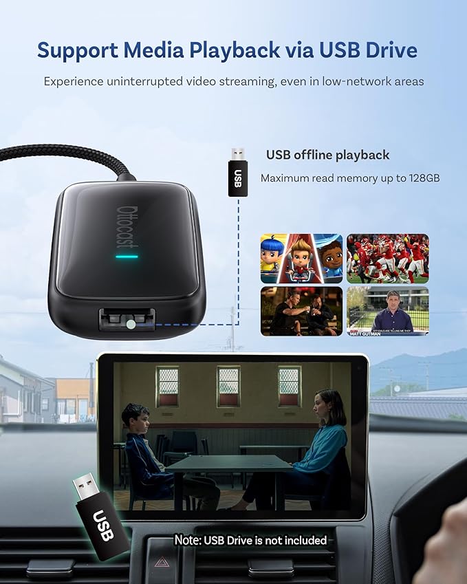OTTOCAST 2026 Play2Video Ultra Magic AI Box Car Streaming Devices, Wireless CarPlay Android Auto Video Adapter 3 in 1 Built-in Netflix/YouTube Android 12 System
