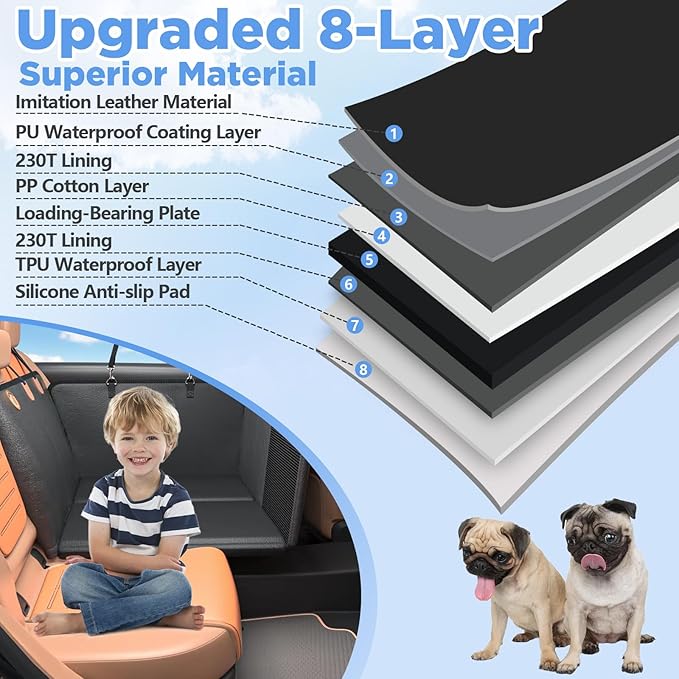 MYJAQI Back Seat Extender for Dogs, Waterproof Dog Car Seat Cover for Back Seat with Hard Bottom, 2026 Upgraded Material, Anti Scratch, Safer, Easy to Use and Clean, Holds 400lbs