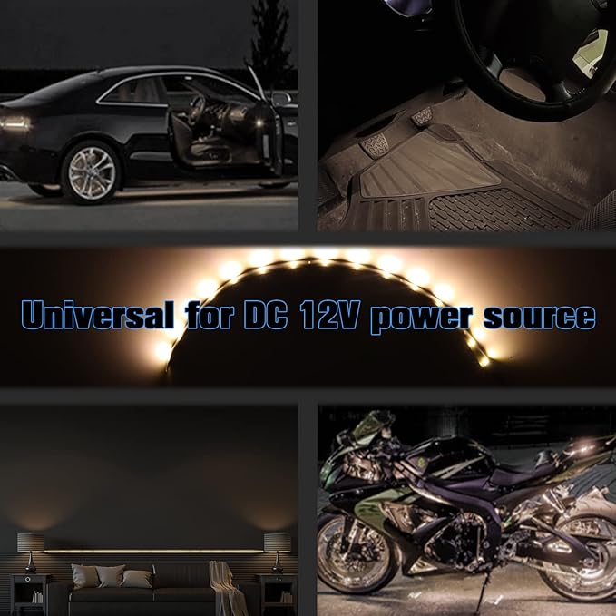 Warm White LED Strip Lights for Car BaishenglinMotor 12-Pack DC12V Waterproof 30CM/11.8"/1FT 5050 15-SMD LED Strip Underbody Light for Car Motorcycles Decoration Interior Exterior Strip Lights