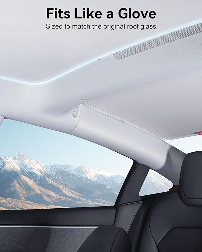 HALOBLK Non-Sagging Model 3 Sunshade Roof with Advanced Nano-Ice-Crystal Heat Insulation Coating, Foldable Roof Sun Shade with Storage Bag for 2024-2025 Model 3 Accessories