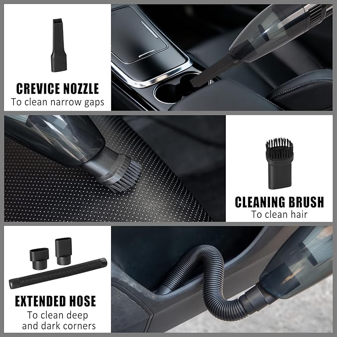 AUTODECO Car Cleaning Kit, Car Vacuum Interior Detailing Cleaner Kit with High Power Handheld Vacuum, Brush Set, Windshield Tool, Duster, Towels, Complete Car Care Tools for Women (Black)