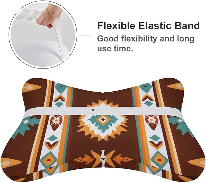 Soft Car Headrest Pillow Compatible with Tribal Navajo Indiana Western Southwest Ethnic, 2 Pcs Memory Foam Car Neck Pillow with Breathable Removable Cover Car Pillow for Nap/Neck Pain Relief