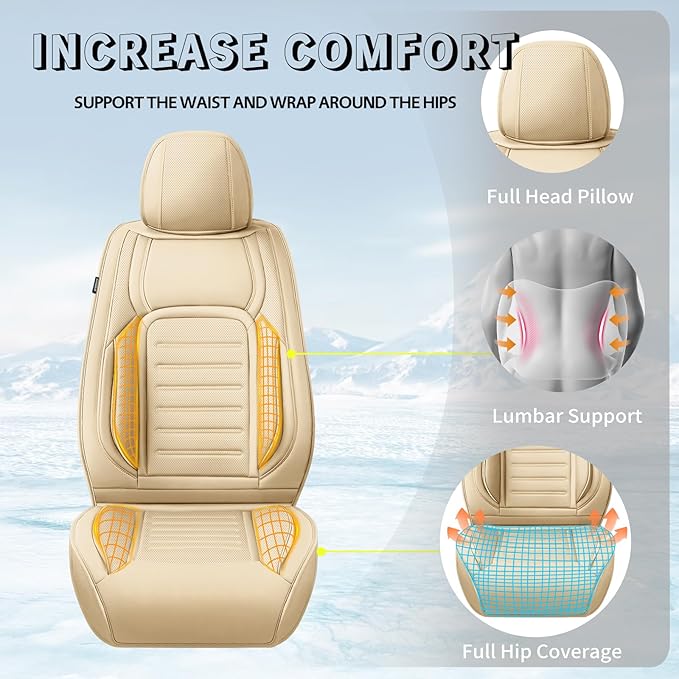 Fit HRV Premium Leather Car Seat Covers Compatible with Honda HRV 2016-2025 2026, Breathable, Wear Resistant, Airbag Compatible, All-Weather Protection & Full Coverage, 2 Front Seat Beige