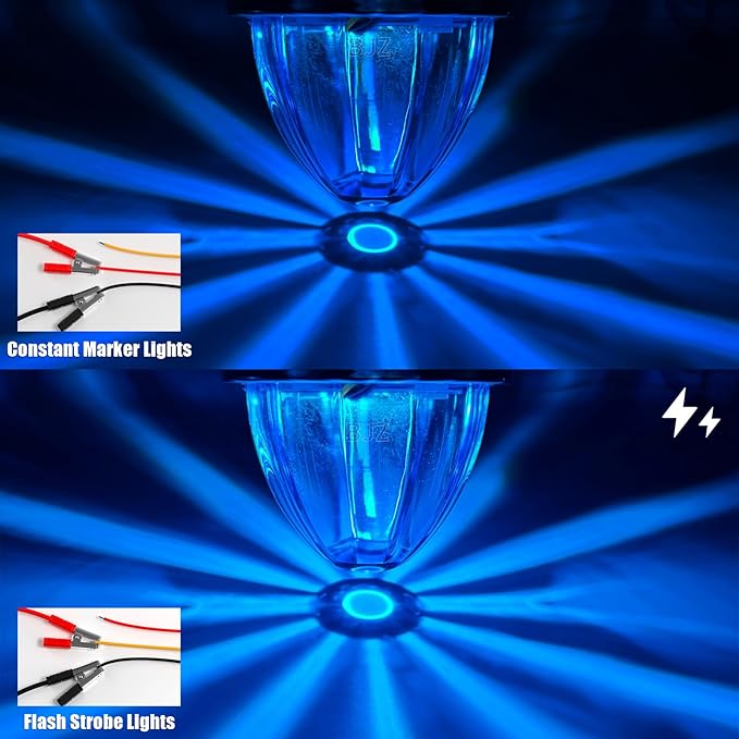 BJZ 2Pcs Ice Blue Watermelon LED Strobe+Constant Marker Lights Dual Function Watermelon-Shaped Side Marker Clearance Tail Top Cap Roof Lights for Trailer Truck Semi-Trailer Heavy-Duty Truck Bus Van