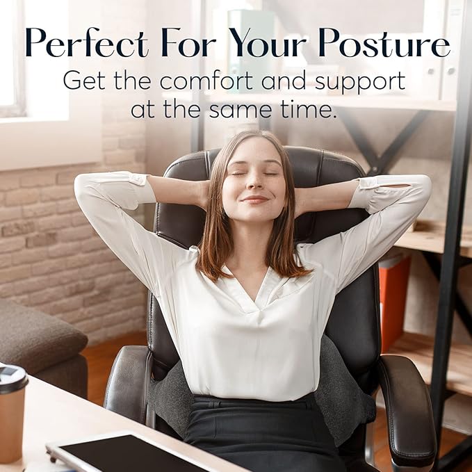 SUTERA Low Back Pillow - Proper Posture Lumbar Support Pillow for Office Chair or Car Seat for Back Support, Superior Memory Foam Cushion for Back Pain Relief from Sitting (18.3x11.3x6.9 inches)