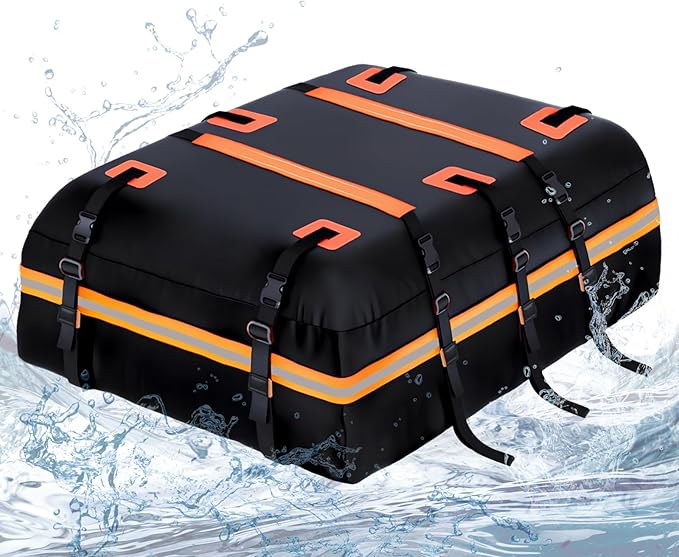 Car Rooftop Cargo Carrier Bag, 20 Cubic Feet 100% Waterproof Heavy Duty PVC Car Roof Bag for All Vehicle with/Without Racks -Anti-Slip Mat, 8 Reinforced Straps, 6 Door Hooks, Luggage Locks (Orange)