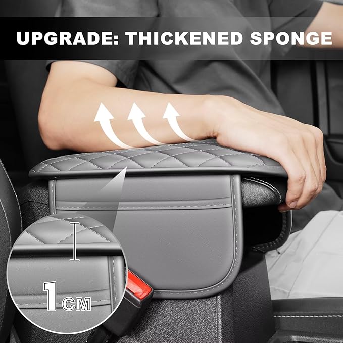 Upgraded Car Center Console Cover Fit for bZ4X Faux Leather Car Armrest Cover Cushion with 2 Storage Bags,Car Armrest Storage Box Interior Accessories(Grey&Whiteline)