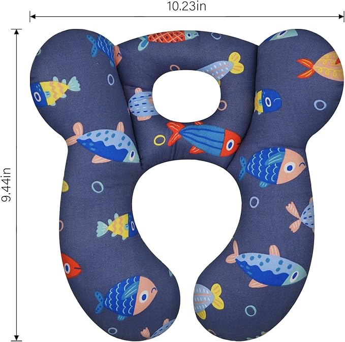 Baby Travel Pillow, Upgrade U-Shape Infant Pillow for Car Seat Pushchair and Stroller, Soft Comfortable Sleep Cushion for Kids Newborn and Toddler -Fish DarkBlue