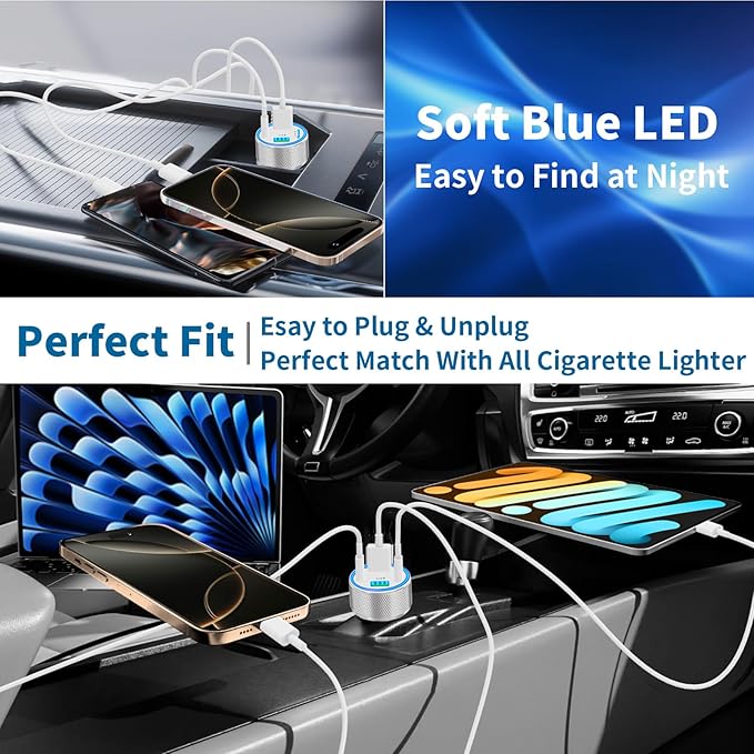 USB C Car Charger, KYOHAYA 2Pack 90W 4-Port Dual USB-C & USB-A Car Power Cigarette Lighter PD/QC3.0 Type C Car Carplay Charger Fast Charging for iPhone 17 17 Pro 16 15 14 13 12 11/Galaxy S26 S25/Pixel