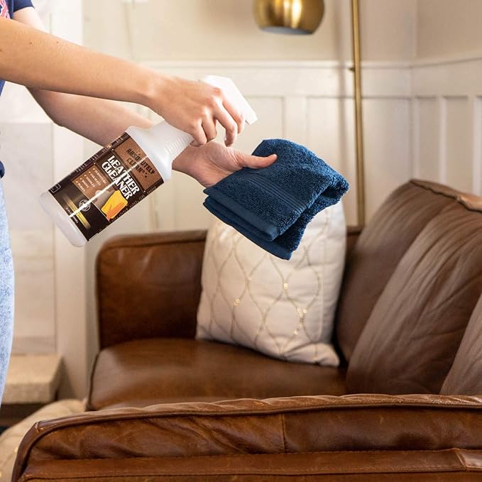 Amazing Leather Cleaner/Conditioner/Deodorizer | Powerful, Natural Enzyme Cleaner | USA Made | Great for Leather & Vinyl, Furniture, Boots, Purses, Clothing & More Removes Stains Spray & Wipe (32oz)