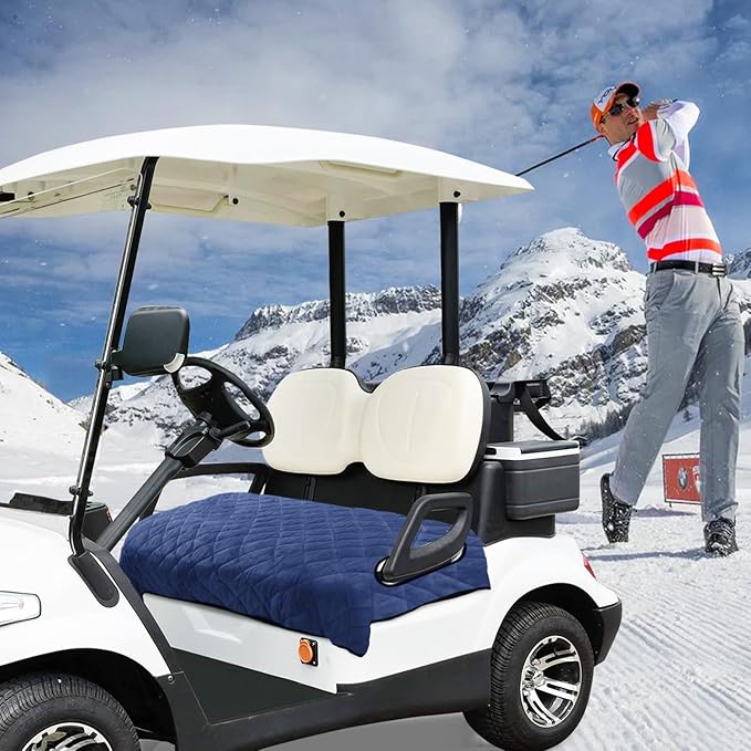 YOKYHOM Golf Cart Seat Covers for 2 & 4 Passenger Carts, Thick Short Plush with Non-Slip Backing, Ultra Soft Seat Towel Blanket, Fits EZGO, Club Car, Yamaha, 51"x30.5", Blue Black