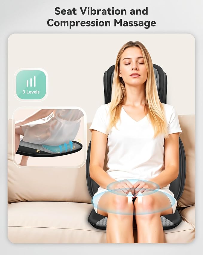 Snailax Shiatsu Neck and Back Massager with Heat, Adjustable-Height Neck Massager Rollers Massage Chiar Pad with Vibration, Chair Seat Massager for Home, Office, Gifts for Men, Women
