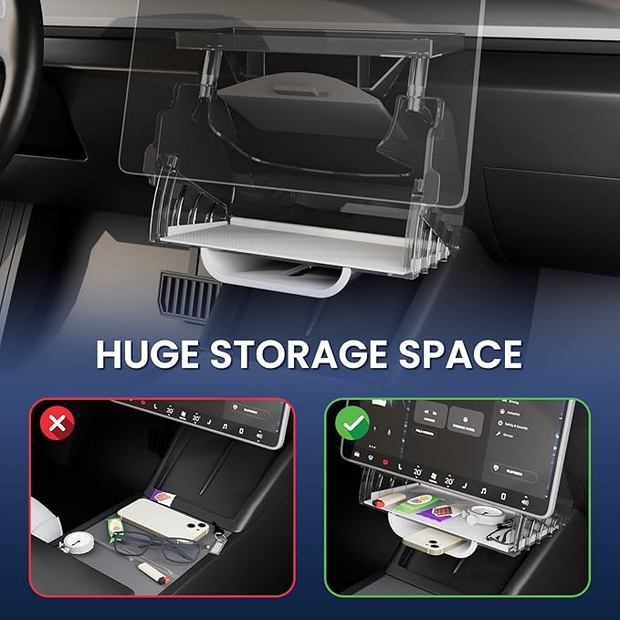 for Tesla Model Y Juniper Under Screen Storage Organizer 2025-2026/Model 3 Highland 2024-2026, Hideable Center Console Organizer Tray for Tesla Model Y Juniper Accessories, White