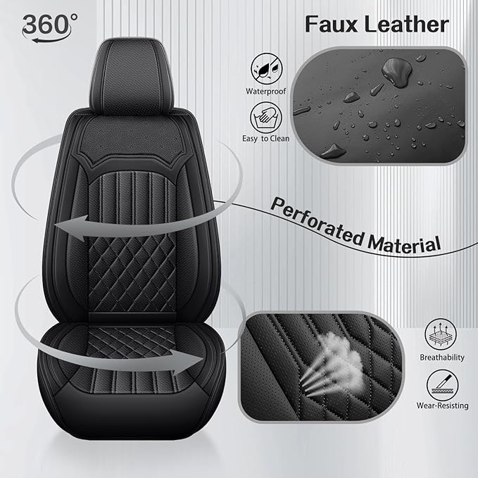 Car Seat Covers for Genesis GV70 2022-2025 2026, Full Set Premium Nappa Leather Waterproof Breathable Anti-Slip Airbag Compatible Car Seats Protector, Soft Car Interior Seats Cover (Black)